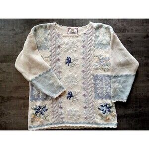1996 Tiara Intl Grannycore Sweater with Braided Ribbon & Faux Pearls